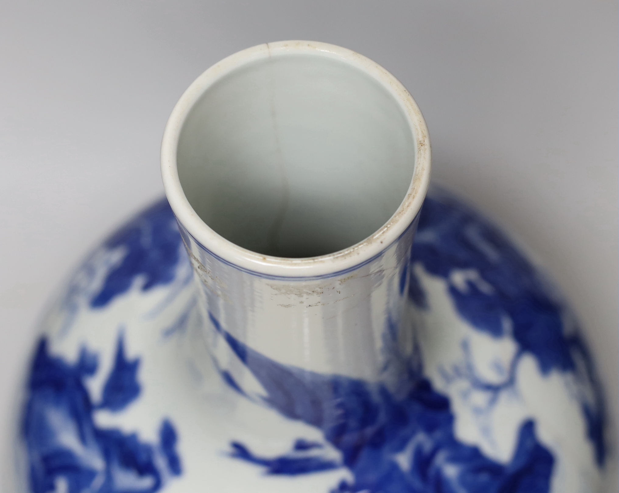 A large Chinese blue and white bottle vase, (a.f) 45cm